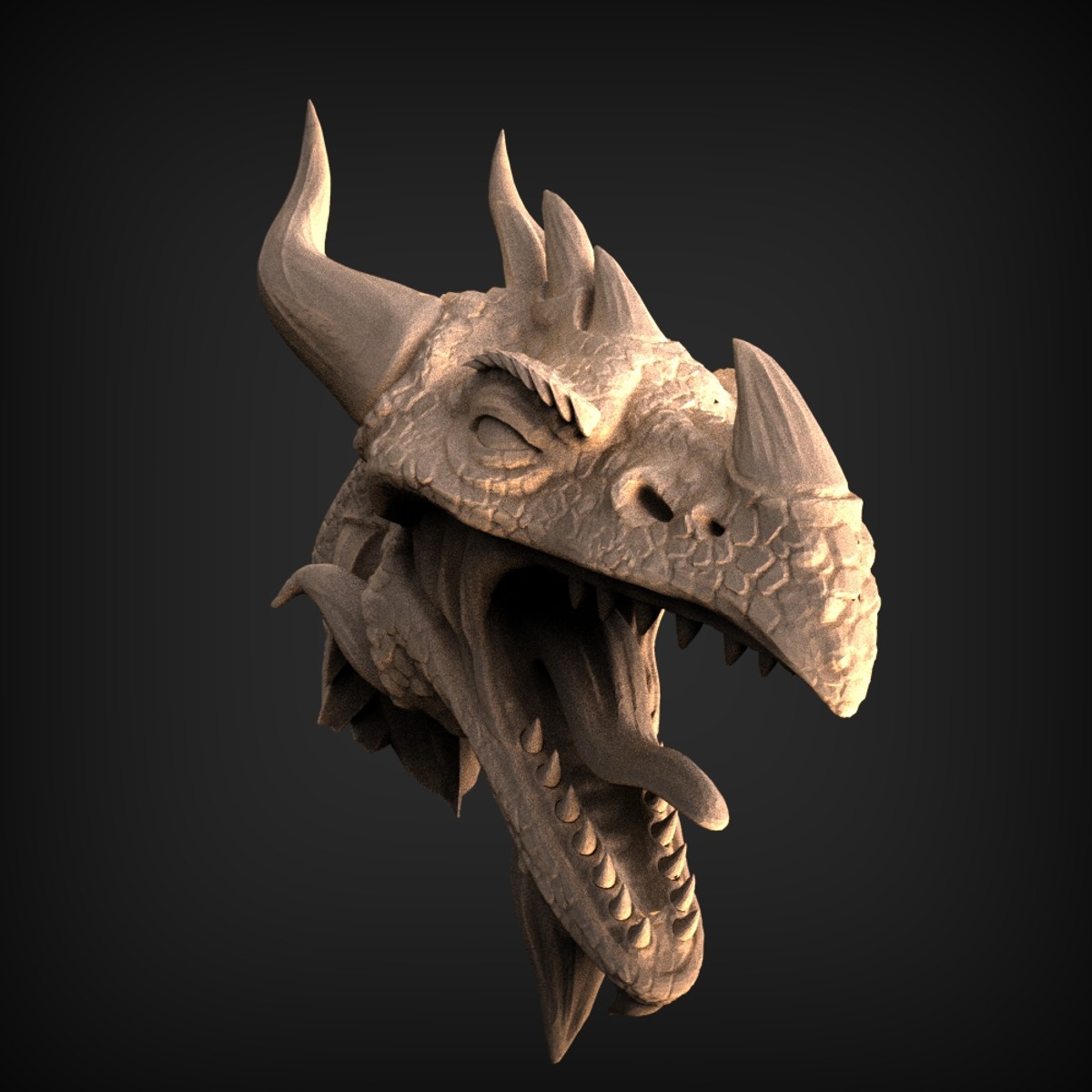 Roaring Horned Dragon Head Bust