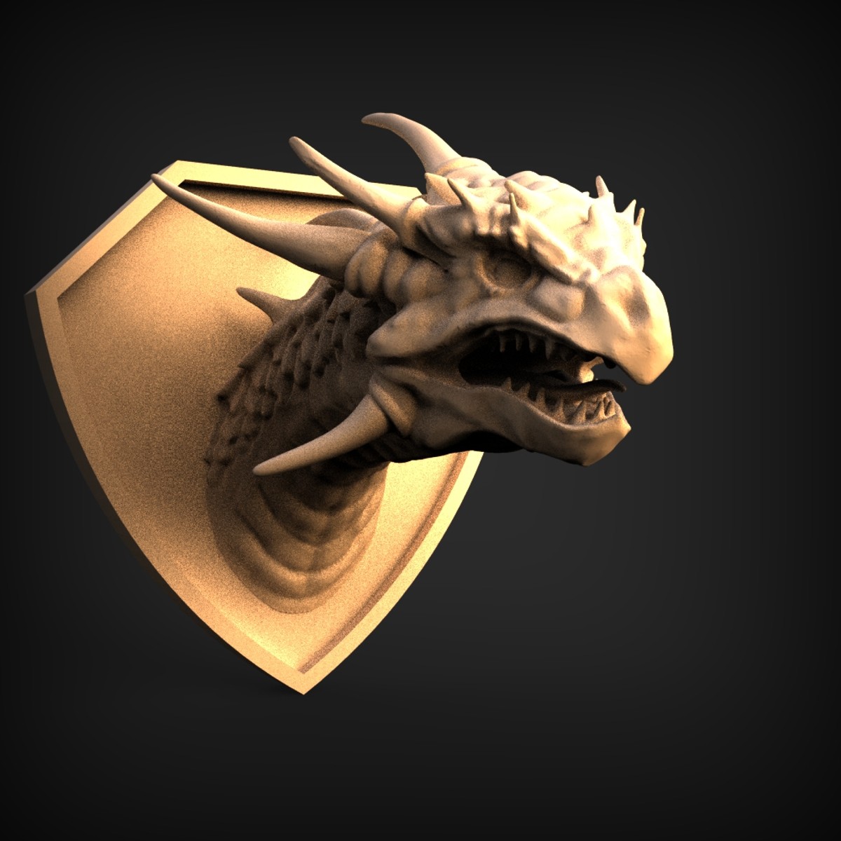 Horned Dragon Head Shield Mount