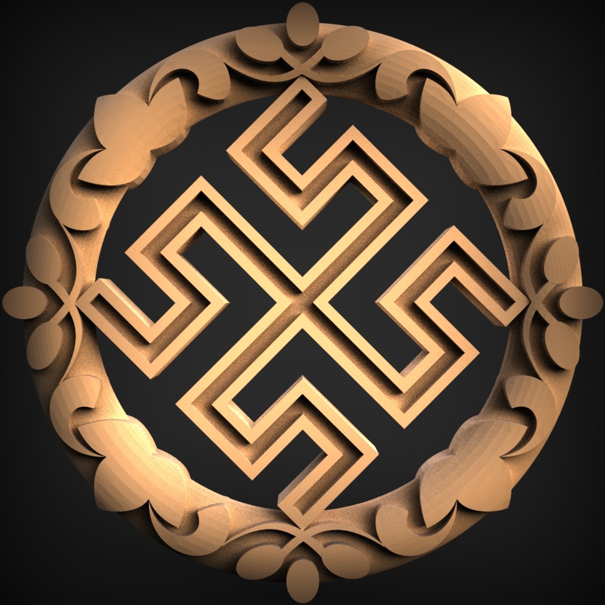 Floral Wreath Hooked-Cross Medallion